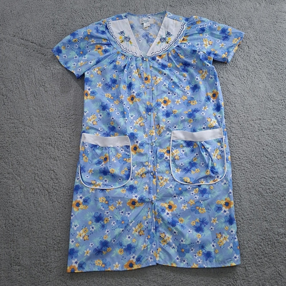 NEW Casual Nights Women Snap Up House‎ Patio Dress S MuuMuu Pockets Embroidered
